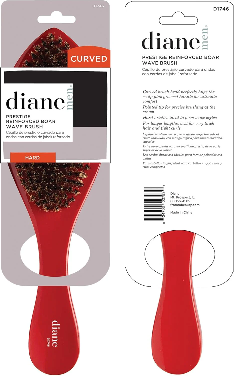 Diane Prestige Reinforced Boar Hard Bristle Curved Oval Wave Brush, D1746