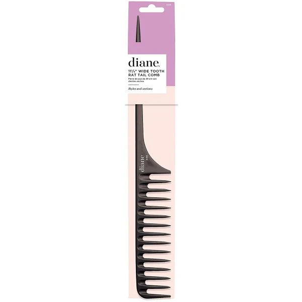 Diane Wide Tooth Rat Tail Comb 11-1/2" - Black #D39 - Image 2