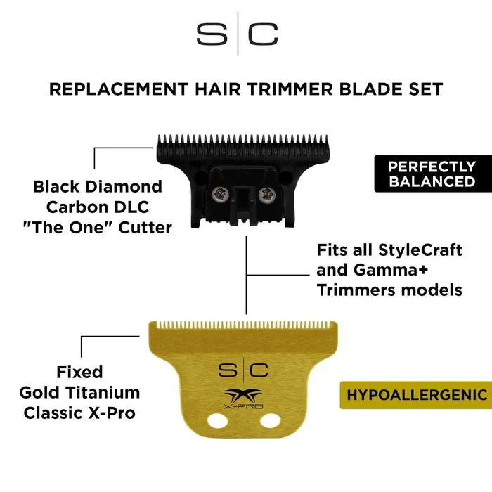 Stylecraft Fixed Gold Titanium Classic X-Pro Trimmer Blade + Black Diamond Carbon DLC The One Cutter Set (SC529GB) - Image 2